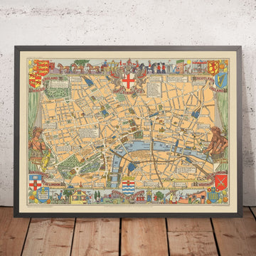 Vecchia mappa storica di Londra di Bullock, 1938: Torre di Londra, St. Paul&
