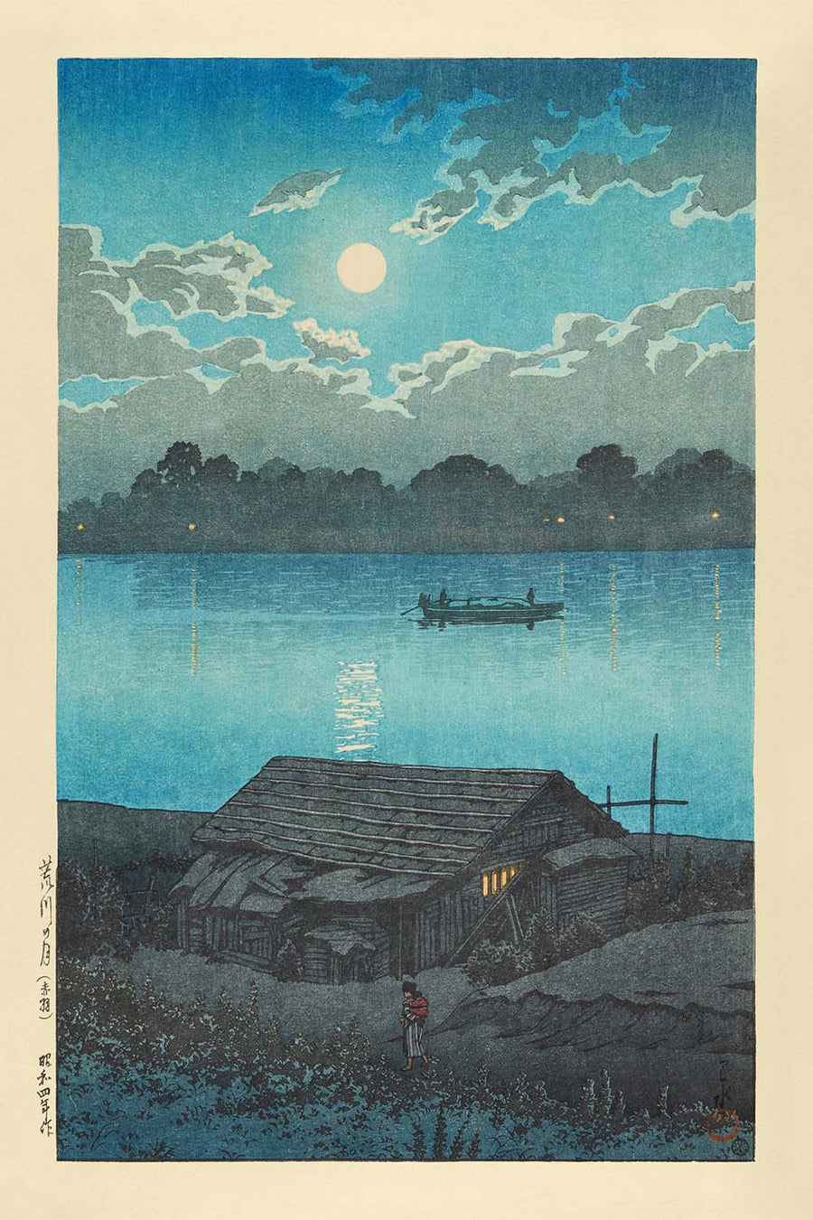 Full Moon on the Arakawa River in Akabane by Hasui Kawase, 1935