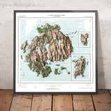 Antiguo mapa en relieve del Parque Nacional Acadia, 1971: Cadillac Mtn, Bar Harbor, Somes Sound, Schoodic, Jordan Pond 