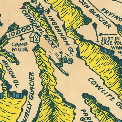 Alte Karte des Mount Rainier Nationalparks, 1940: Columbia Crest, Paradise Inn, Wonderland Trail, Reflection Lake, Longmire 