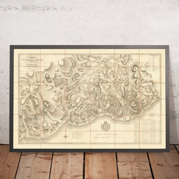 Ancienne carte militaire de Lisbonne, 1814 : Jerónimos, Castelo de S. Jorge, Praça do Commercio, fleuve Tage 