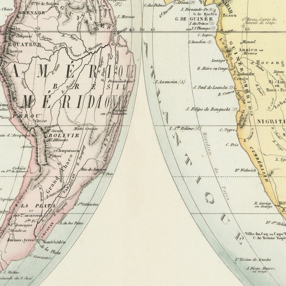 First Spherical Map Old Double Spherical World Map by Garnier, 1860: Mercator inset; Polit ...