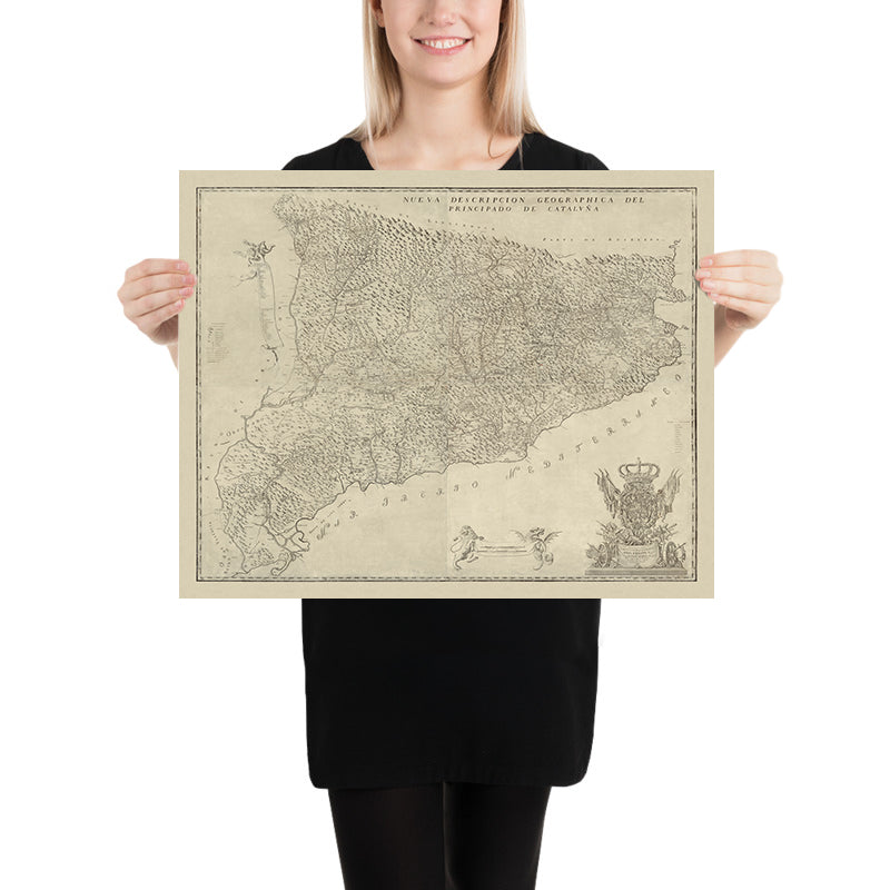 First Large Map of Catalonia by Aparici, 1769: Barcelona, Girona, Pyrenees, Ebro River, Bourbons