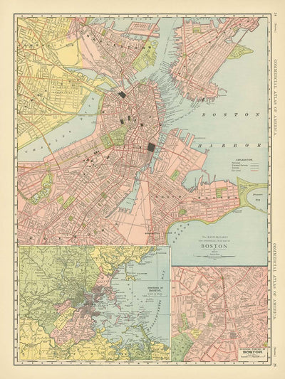 Alte Karte von Boston, 1912: Bostoner Hafen, Süd-Boston, Roxbury, Boston Common, Public Garden