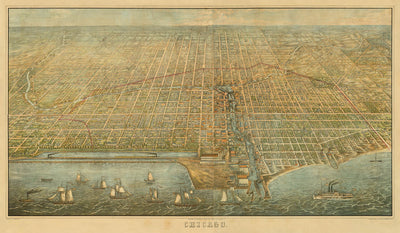 Very Large Old Map of Chicago by Palmatary, 1857: The Sands, Railroad, Richmond House, River, McCormick Reaper Factory