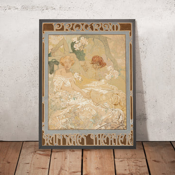 A framed image of Deutsches Schauspiel-Haus Theatre Programme by Alphonse Mucha, 1908