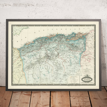 Mapa antiguo de Argelia por Garnier, 1860: África Francesa, Argel, Orán, Constantina 