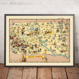 Pictorial Map of South Dakota by Ruth Taylor White, 1935: Sioux Falls, Black Hills, Mount Rushmore, Missouri River, Badlands