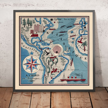 Alte Karte von Amerika von Mazuyer, 1931: Lebendige Illustrationen, Kulturartefakt, Bildstil 
