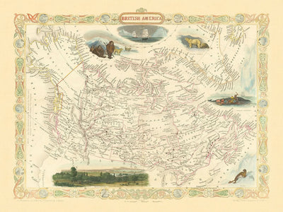 Old Map of British America (Canada) by Tallis, 1851: Montreal, Hudson's Bay Co., Fury & Hecla Strait