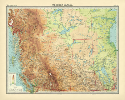 Old Map of Western Canada by Bartholomew, 1922: Vancouver, Calgary, Winnipeg, Yukon-Mackenzie, Rocky Mountains