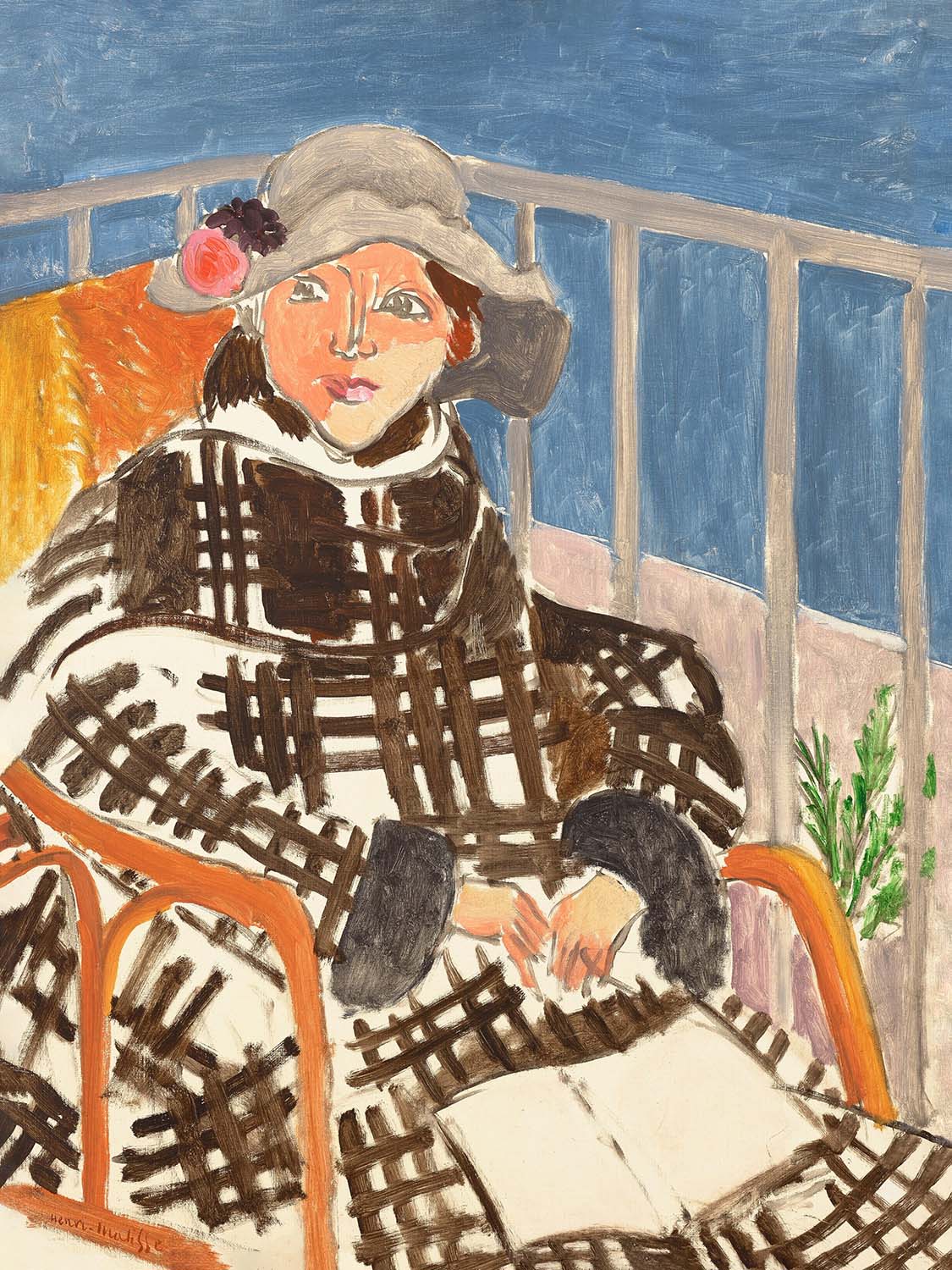 Mademoiselle Matisse en manteau écossais (Mademoiselle Matisse in a plaid coat) by Henri Matisse, 1918