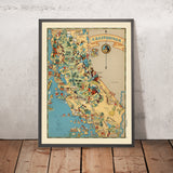 Pictorial Map of California by Ruth Taylor White, 1935: Los Angeles, San Francisco, Yosemite, Sierra Nevada, Hollywood