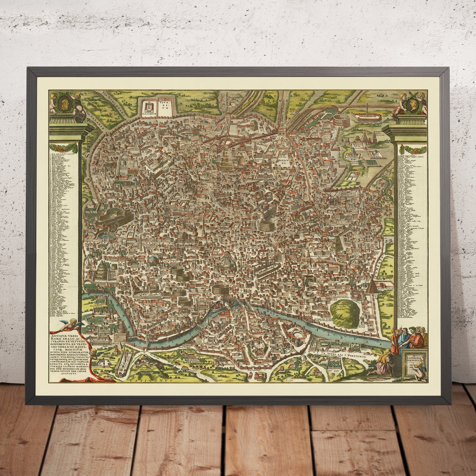 Old Pictorial Map of Ancient Rome, 1696: Tiber River, Colosseum, Circu ...