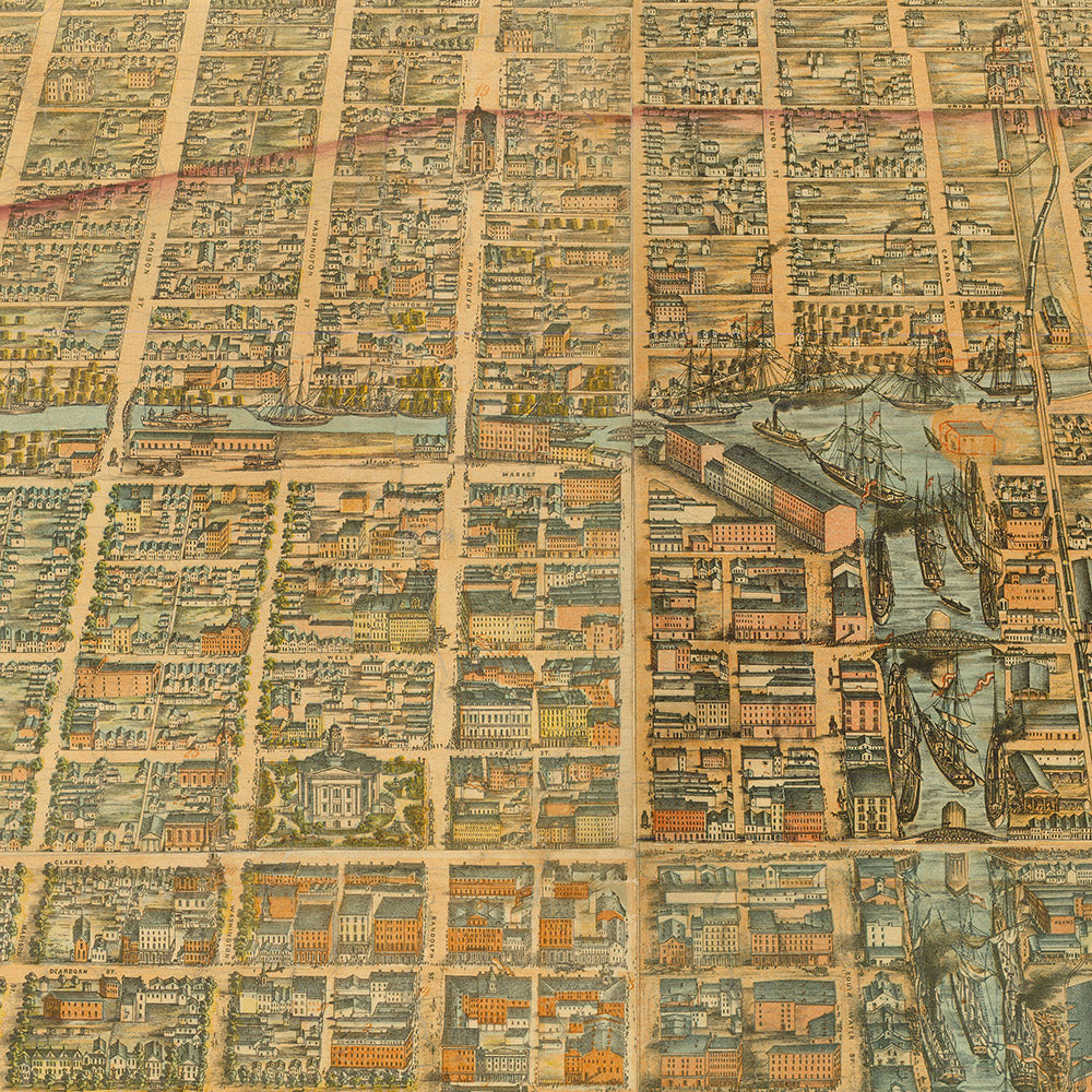 Very Large Old Map of Chicago by Palmatary, 1857: The Sands, Railroad, Richmond House, River, McCormick Reaper Factory