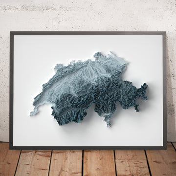Une image encadrée d’une carte topographique en relief 3D de la Suisse