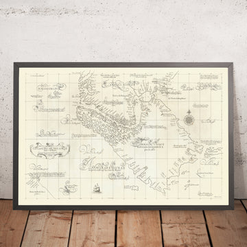 Ancienne carte nautique du détroit de Magellan par Dudley, 1646 : Terre de Feu, détroit de Le Maire, Terra Australis 