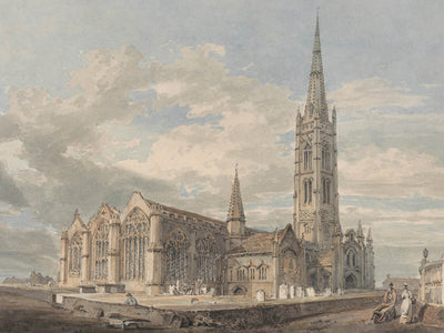 Nordostansicht der Grantham-Kirche, Lincolnshire von Turner, 1797 