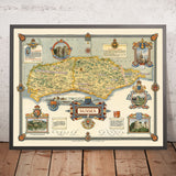 Alter Bildatlas von Sussex von Clegg, 1945: Brighton, Hastings, D-Day Armada, Burgen 