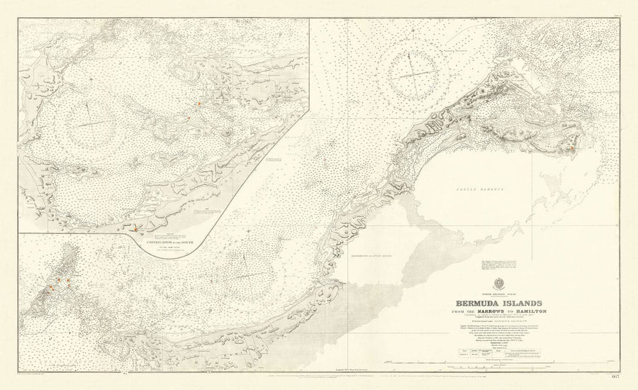 Alte nautische Karte der Bermuda-Inseln, 1894: Hamilton, Castle Harbour, The Narrows 