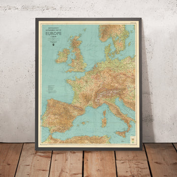 Large Old Road Map of Western Europe, 1938: Interwar borders; Coloured relief