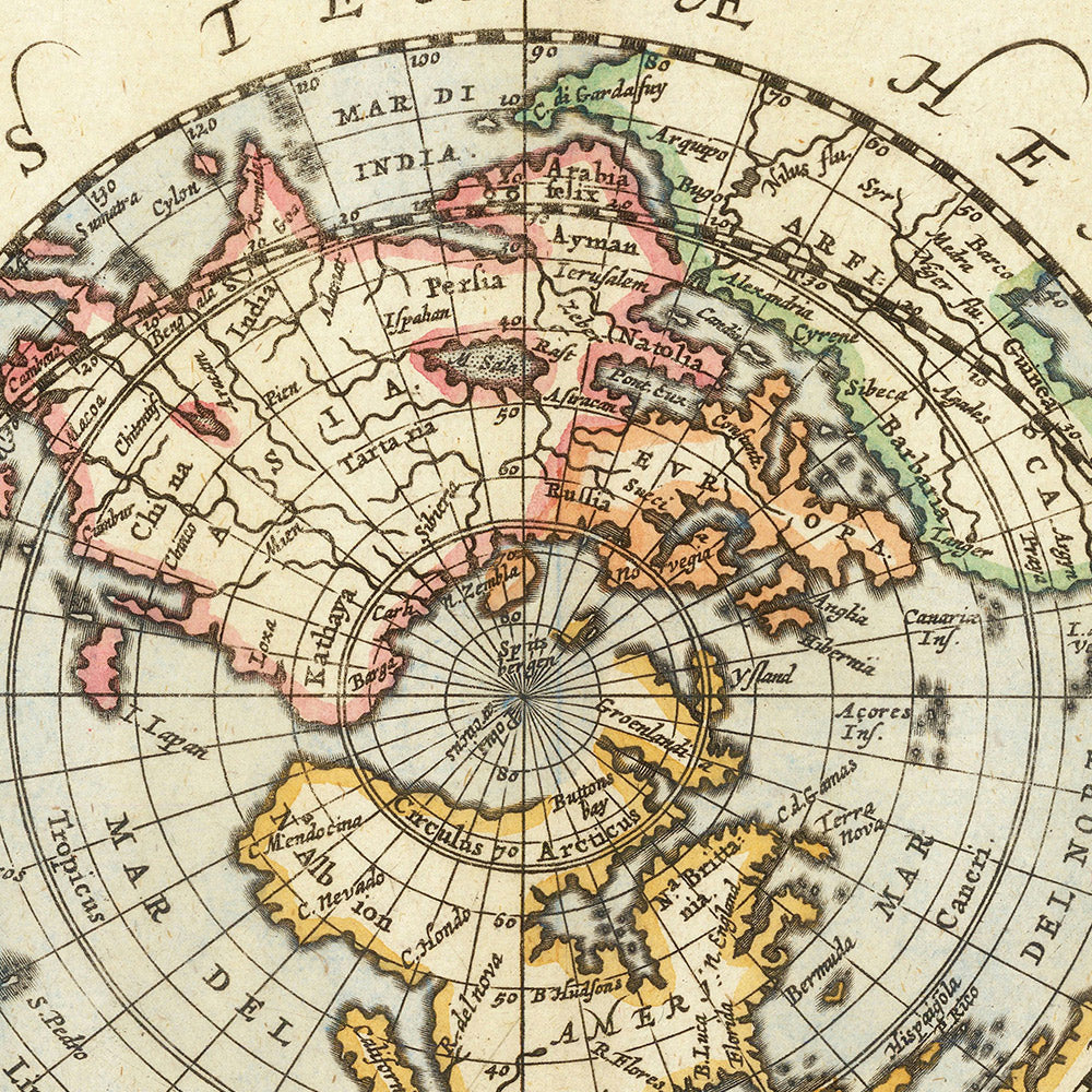 Polar Projection World Map and Celestial Zodiac Chart by Cellarius, 1660
