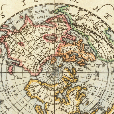 Polar Projection World Map and Celestial Zodiac Chart by Cellarius, 1660