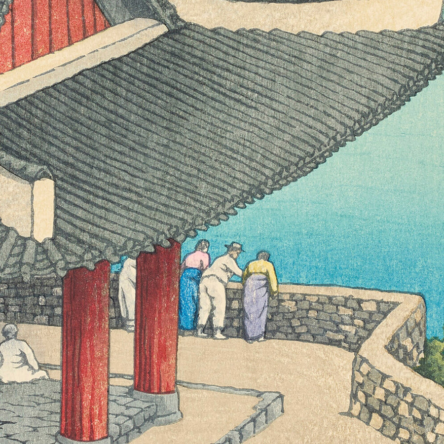 Printemps au Pavillon Pubyong à Pyongyang, Corée par Hasui Kawase 1939 