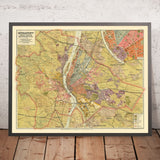 Old Map of Budapest by Kogutowicz, 1907: Andrássy út, Erzsébet körút, Danube River, Railways, Parks
