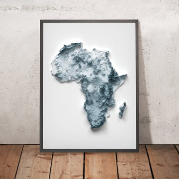 Una imagen enmarcada de un mapa topográfico en relieve estilo 3D de África