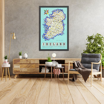 Antigua Mapa Pictórico de Irlanda, 1958: Dublín, Acantilados de Moher, Calzada del Gigante, Río Shannon, Castillo de Blarney 