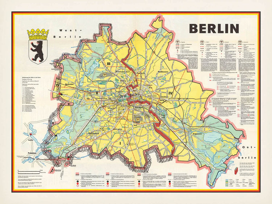 Mappa antica di Berlino, 1963: Costruzione del Muro di Berlino, Guerra Fredda, Porta di Brandeburgo 