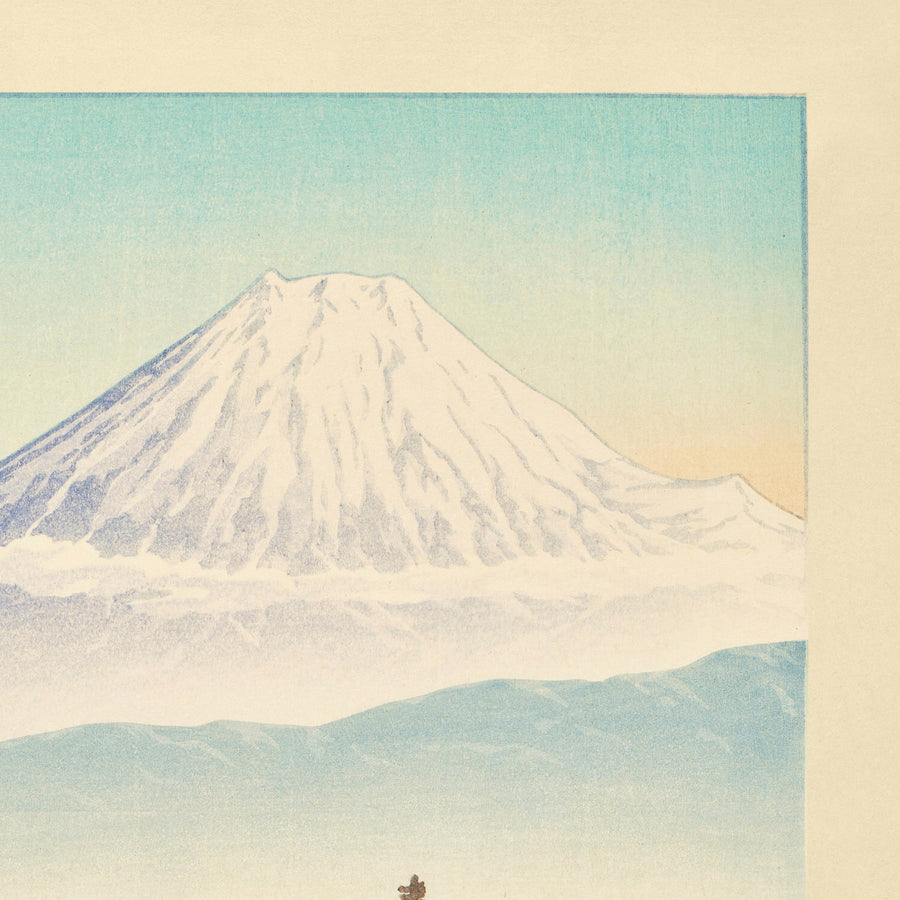 Matin à Motoyoshiwara avec le Mont Fuji par Hasui Kawase 1935 