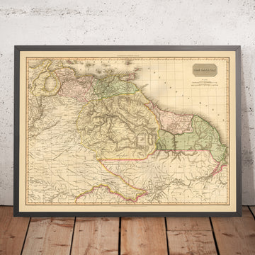 Antica mappa del Venezuela e della Colombia di Pinkerton, 1815: Caracas, Bogotá, Orinoco, Amazzonia, Maracaibo 