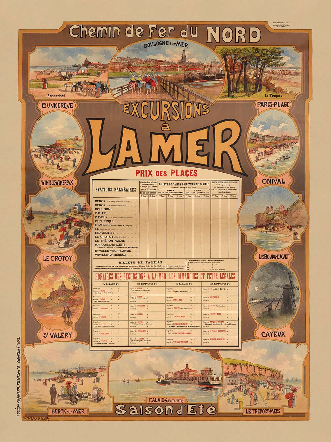 Northern France Travel Poster: Chemin de fer du Nord – Excursions à la mer by Gustave Fraipont, 1890