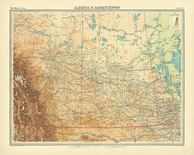Old Map of Alberta & Saskatchewan by Bartholomew, 1922: Calgary, Edmonton, Rockies