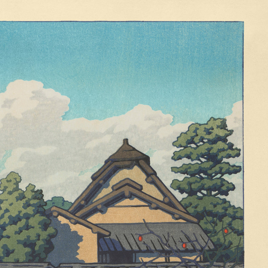 Temple Horyuji Village Ouest (Saiin Garan) par Hasui Kawase, 1935 