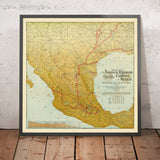 Alte Karte der Eisenbahnen Mexikos, 1903: Mexiko-Stadt, Monterrey, Golf von Mexiko 