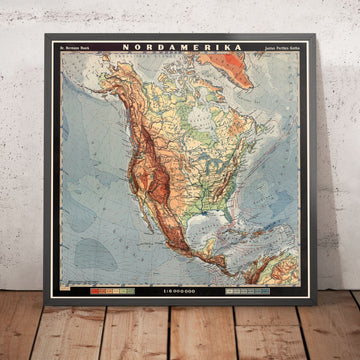 Mappa fisica antica del Nord America di Haack, 1950: Topografia, Carta educativa 