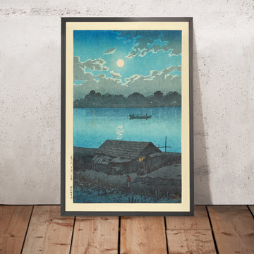 Gerahmtes Bild von „Moon on the Arakawa River in Akabane“ von Hasui Kawase, 1935
