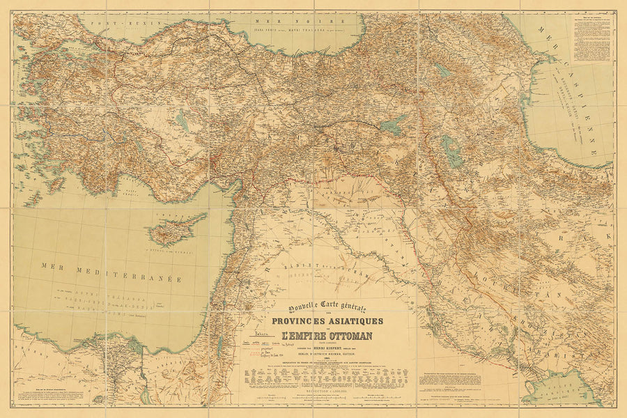 Gran mapa del Imperio Otomano con ferrocarriles, 1912: Estambul, Bagdad, Hejaz y ferrocarril de Bagdad, Primera Guerra Mundial 