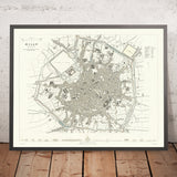 Ancienne carte de Milan, 1832 : Duomo, Château Sforza, Piazza d'Armi, Palais Royal, Lazzaretto 