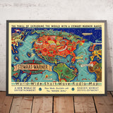 Ancienne carte du monde des ondes courtes par Turzak, 1932 : Communications mondiales 
