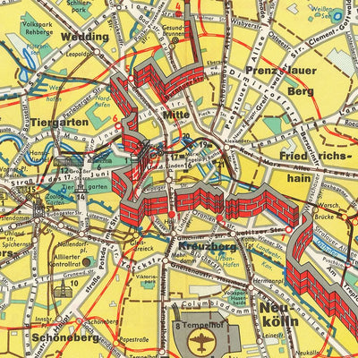 Old Map of Berlin, 1963: Berlin Wall Construction, Cold War, Brandenburg Gate