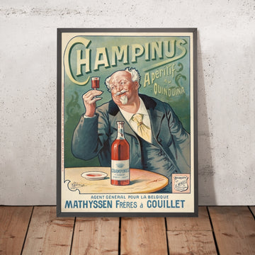 A framed image of Champinus Vintage Quinquina Aperitif Poster by Willem Battaille, 1897