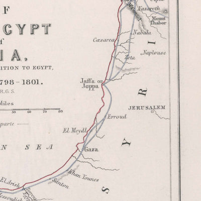 Old Military Map of Napoleon’s Battles in Egypt & Syria, 1801: Aboukir, Pyramids, Cairo, Suez, Nile