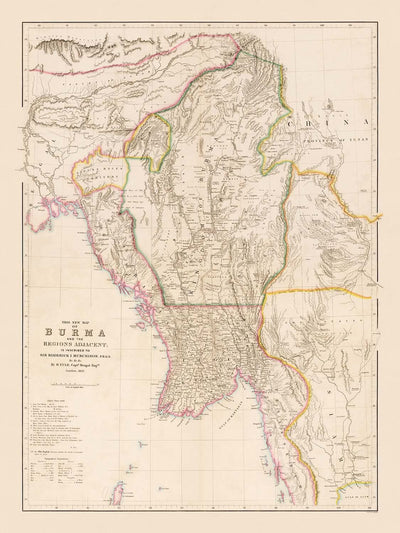 Alte Karte von Myanmar von Arrowsmith, 1857: Irrawaddy, Salween, Yangon, Mandalay, Arakan-Gebirge