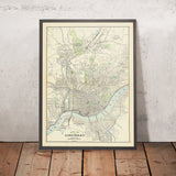 Old Map of Cincinnati by Cram, 1911: Ohio River, Mill Creek RR, Vine St, Liberty St, Clifton Ave