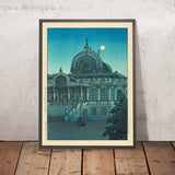 Abendmond im Honganji-Tempel in Tsukiji von Hasui Kawase 1935 