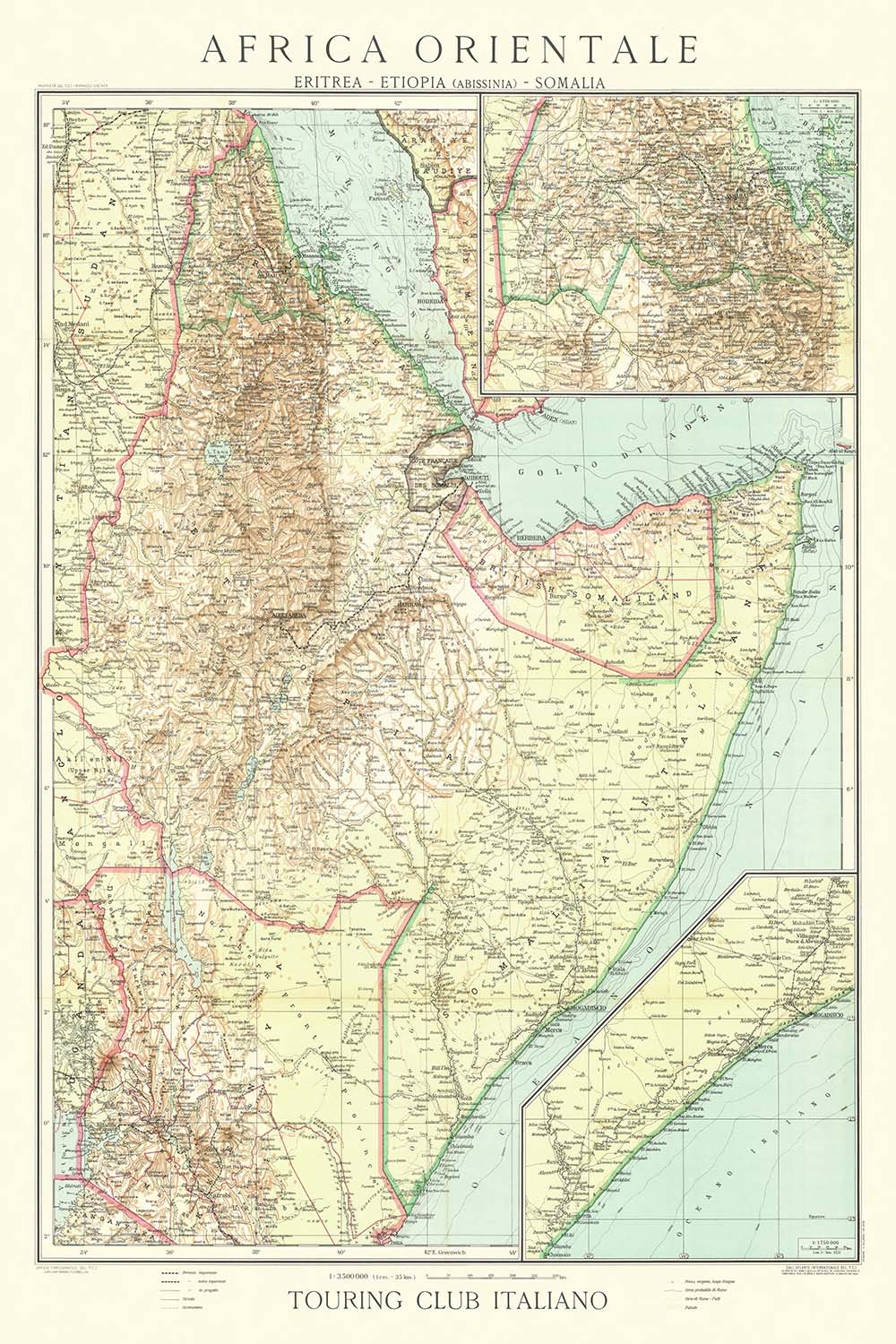 Old Map Of East Africa By Touring Club Italiano 1936 Addis Ababa Mo old-map-of-east-africa-by-touring-club-italiano-1936-addis-ababa-mo